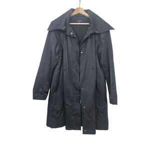 Eileen Fisher Puffer Jacket M Black Mid Length Cotton Blend Zip up Collared